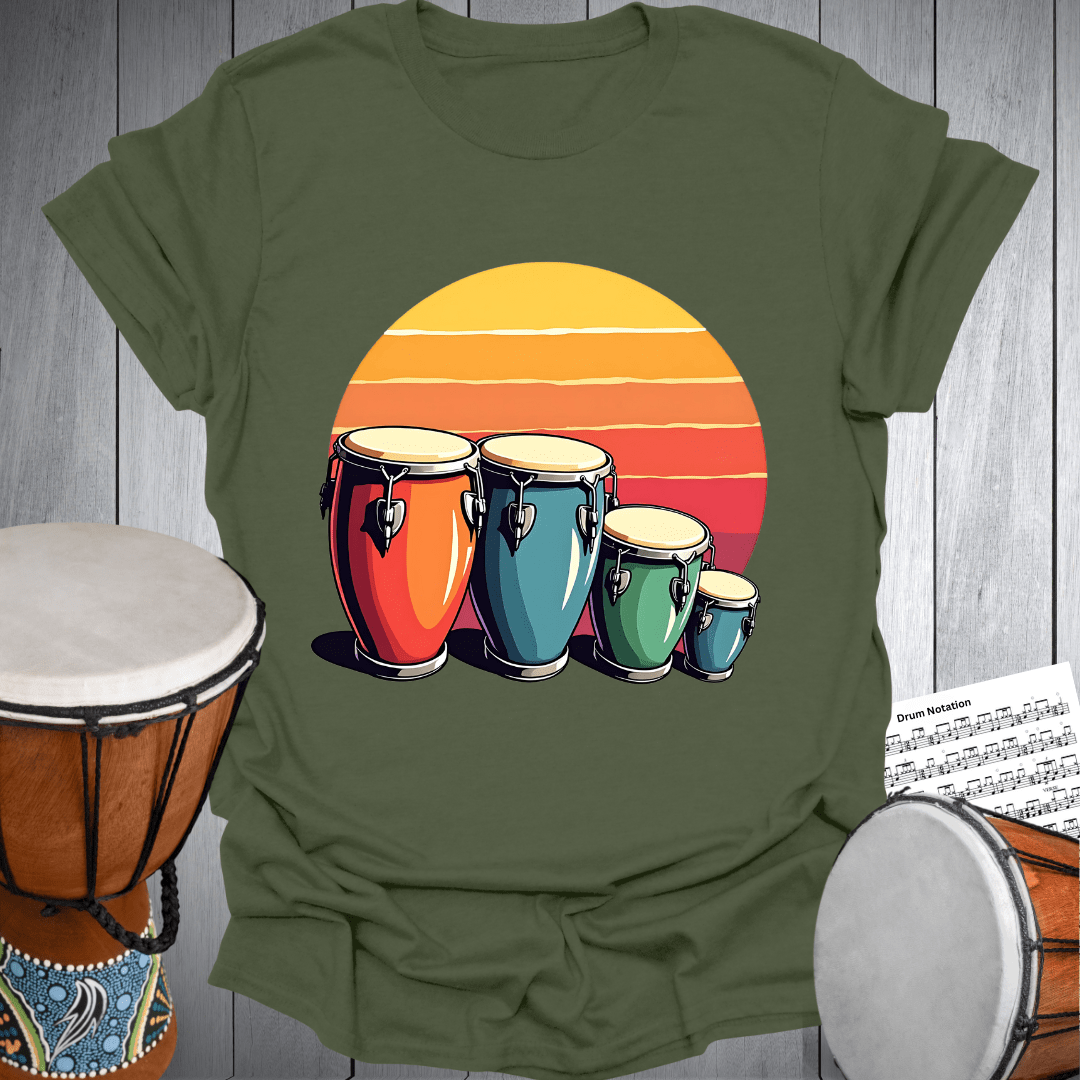 Retro Sunset Conga Drums T-Shirt